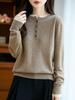 Tricô 100% Lã Outono e Inverno Novo Feminino Gola Redonda Combinação de Cores Retrô Suéter de Tricô Slim e Versátil Moda em Tricô