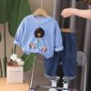Conjunto de roupas de primavera para meninos 2024 novo chapéu infantil suéter de cabeça de urso conjunto de duas peças menino bebê roupas estilo ocidental