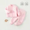 Conjunto de ropa interior térmica de cintura alta para bebé, que incluye una camiseta y pantalones, para otoño e invierno, con acolchado acolchado, adecuado para bebés y niños pequeños