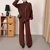Estação Europeia Outono/Inverno Novo 2025 Moda Gola Alta Zíper Cardigan de Tricô Calça Reta de Cintura Alta Conjunto de Duas Peças Roupas Femininas