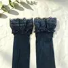 Medias de silicona antideslizantes hasta la rodilla con estampado de pavo real, ribete de encaje gris, estilo fino de primavera/verano, color liso, medias grises hasta el muslo