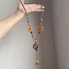 Colar de Flor Trançada com Contas Coloridas de Dopamina, Corrente de Clavícula Doce e Fresca Estilo Floresta, Corrente para Suéter Fashion e Versátil