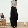 Calça de terno estilo retro americano, modelagem solta, cintura alta, perna larga, calça casual para mulheres, calça reta de outono, calça versátil de comprimento total