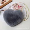 2019 Nuevo Día de San Valentín Bolso de Peluche con Cadena en Forma de Corazón para Mujer Bolso Cruzado Bolso Pequeño con Forma de Corazón de Melocotón para Mujer