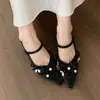 Zapatos de verano para mujer para exteriores, mules plateados de punta fina con aumento interno de altura, estilo nicho francés de alta gama, zapatos Mary Jane de suela gruesa