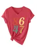 Amazon eBay sitio independiente moda casual versátil mujer 8647 digital cuello V manga corta camiseta en stock