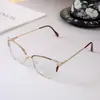 Armação de óculos cat-eye fashion com detalhes em diamante para mulheres, óculos de metal com cores da moda que mudam e anti-luz azul, óculos planos personalizados para exportação transfronteiriça