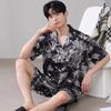 Pijama de seda fresca con sensación de frescura para hombre, de verano, de seda helada, de manga corta, estampado para niño, de talla grande, fino, para el hogar