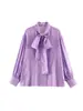 Camisas da moda da marca Z no AliExpress, vestuário feminino transfronteiriço, estilo europeu e americano, laço de cinco cores, roxo popular, amarelo, branco ZA