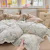 Juego de Ropa de Cama de Gasa de Doble Capa Clase a de Cuatro Piezas Funda de Edredón de Algodón Puro Sábana Bajera Juego de Tres Piezas para Dormitorio Individual 4