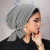 Amazon nuevo otoño e invierno color liso gamuza cuatro barras cola larga gorro pañuelo cabeza gorra AliExpress gorra quimioterapia sombrero para mujer
