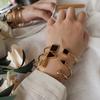 Pulsera estilo ins concha negra griega antigua línea elástica suave ajustable triángulo cuadrado textura acero titanio mayoreo joyería femenina