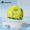 Gorro de Natación Infantil para Niños y Niñas, Profesional y Cómodo, Tela No Ajustada, Gorro de Natación de Dibujos Animados, Gorro con Protección para los Oídos para Bebés con Cabello Largo