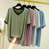 Nuevo Estilo Algodón Cuello en V Hombres Verano Delgado Manga Corta Talla Grande Holgado Casual Versátil Top