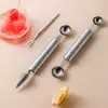 Gran Venta Acero Inoxidable Engrosado Doble Cabeza Cuchara Sacabolas para Sandía Forma Tallada Cuchillo Helado DIY Colgante Plato de Frutas
