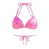 Biquíni Feminino Transfronteiriço Top Estampado com Amarração no Pescoço Sexy Europeu e Americano Sem Costura Push-Up Roupa de Banho Comércio Exterior Amazon