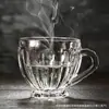 Conjunto de Xícaras de Chá de Vidro Cristalino para Uso Doméstico, Copo Transparente Resistente ao Calor para Água Potável, Xícara de Chá com Flor e Alça, Estilo Europeu