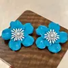 Brincos Florais Estéreo Coloridos Retrô, Estames com Esmalte Borrado, Brincos de Metal para Mulheres, Brincos Brancos Franceses Super Fada para Mulheres