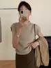 Camiseta de punto de manga corta con cuello semi-alto de terciopelo Andy para mujer, adecuada tanto para usar por dentro como por fuera, top de punto ajustado