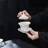 Yue Ruide Hua suet jade sancai cuenco mariposa amor flor cuenco de té productos de alta gama taza de té taza de nido de pájaro de ginseng cuenco instantáneo