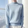 Suéter de lana 100% pura con cuello alto medio para mujer, en un suave color rosa, de corte holgado, diseño sencillo, adecuado para el uso diario y se puede usar como capa interior