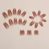 24 Piezas de Manicura Francesa Dorada de Ballet Corto Europeo y Americano, Uñas Postizas Simples y de Lujo, Uñas Terminadas Usables al por Mayor