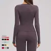 Top de Yoga com Gola Redonda e Manga Longa Costurada Mulher Toque Nude Secagem Rápida Slim Fit Cropped Camada Base Fitness Camiseta Esportiva de Manga Longa