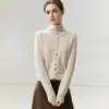 Nuevo cárdigan de cachemir de cuello alto para mujer Otoño/Invierno 2026, tejido de punto abotonado con dobladillo enrollado, versátil abrigo suéter de punto suave