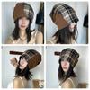 Estilo japonês Correspondência de cores Vintage xadrez capuz Bolsa Chapéus Mulheres Verão Fino Respirável Chapéu Frio Circunferência da cabeça grande Solto All-match Heap Chapéus