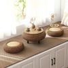 Mesa redonda pequeña con ventana salediza de ratán tejido, mesa de centro tipo tatami, mesa de suelo Kang, alféizar de ventana para dormitorio, mesa baja de madera maciza de estilo japonés