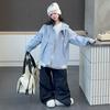 Conjunto de Camisa para Niñas Otoño 2025 Nuevo Moda para Niños Grandes Camisa Básica Pantalones Cargo de Primavera y Otoño para Niños Conjunto de Tres Piezas