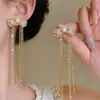 Aretes de aguja plateada con diamantes, borlas geométricas de perlas, ultra brillantes, lujosos y exquisitos, personalizados y elegantes, aretes de alta gama