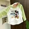 Camiseta de Manga Larga para Niña, Nueva de Primavera y Otoño 2026, Colorido Cartoon, Bloques de Color, Algodón Puro, Curva, Diseño Elegante Ajustado