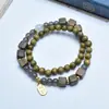 Autêntica Nova Pulseira de Contas de Sândalo Verde Estilo Chinês com Ágata e Jade, Item de Arte de Nicho Estilo Antigo, Pulseira de Contas de Camada Dupla