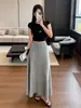 Falda midi de línea A ajustada de cintura alta para mujer, nuevo estilo otoño/invierno, buena caída, cintura elástica, elegante y versátil, falda de arroz pegajoso
