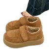 Sapatos Birkenstock Plataforma de Solado Grosso para Mulheres Sapatos Quentes de Algodão com Forro de Lã para Mulheres 2025 Novas Botas de Neve de Inverno Mocassins Slip-On