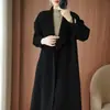 Casaco de Lã 100% Novo Estilo Coreano Outono/Inverno 2026 Versátil Casaco de Cashmere Dupla Face para Mulheres, Comprimento Médio, Espessado