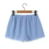 6804-26 Nuevo Estilo de Principios de Primavera Estilo Retro Francés Holgado Relajado para Casa Casual con Botones Tira de Encaje Rayados Shorts