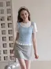 Top de tirantes Thai azul y blanco ajustado de cuello redondo impresionante para mujer 2026 verano estilo chica caliente suave atuendo 2020