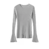 Suéter de cachemira para mujer, 100% cachemira de cabra pura, corte ajustado, cuello redondo, manga acampanada, estilo otoño e invierno