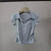 [Bizheng] Nova Camiseta Casual Versátil de Manga Curta Estilo Coreano Elegante com Cintura Franzida Emagrecedora para Mulheres 5769 Primavera/Verão 2026