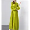 Moda Europea y Americana 2026 Nueva Ropa para Mujer Miyake Plegado Largo Estilo Original Elegante Vestido de Manga Larga con Volantes Alta Elasticidad