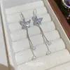 Pendientes de Mariposa Largos Elegantes Dulces y Suaves Lujo Accesible Pendientes de Gama Alta Pendientes de Borla de Circonita Perla para Mujer