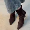 Botines adelgazantes de cuero suave con tacón alto y cremallera trasera para mujer 2026 Hebilla de cuero mate punta fina botines cortos elegantes botines retro de tacón fino