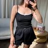 Pijama Jacquard Tricotado Europeu e Americano 2025 Outono e Inverno Roupas de Casa Terno de Shorts com Suspensório e Laço de Cor Contrastante para Mulheres