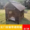 Casa para Perro Exterior Impermeable y a Prueba de Frío Patio Rural Madera Maciza Casa de Perro de Madera con WC Casa de Perro de Madera Transpirable