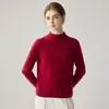 Suéter de cachemira 100% de cuello alto medio para mujer, con dobladillo enrollado, perfecto como capa base, holgado y cálido para otoño e invierno.
