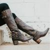 Novas Botas Femininas Outono e Inverno Fivela de Cinto Cano Alto Botas de Cavaleiro Botas de Salto Grosso 40-43 Botas Femininas