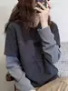 Camiseta de Manga Larga Rayada de Forro Polar Cepillado Falso Dos Piezas Derong para Mujer, Camiseta Base Gruesa Versátil de Moda para Primavera, Otoño e Invierno