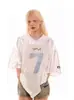Tendencia Nacional Juvenil Regular Retro No. Camiseta de Manga Corta de 7 Jerséis para Mujer, Verano Fina Holgada Hombro Caído, Cuello en V Estilo Corto